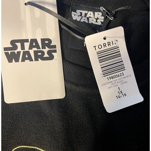 Star Wars Torrid 1 Black Embroidered Logo Name Ribbed Trim Short Sleeve Sweater - Picture 5 of 5